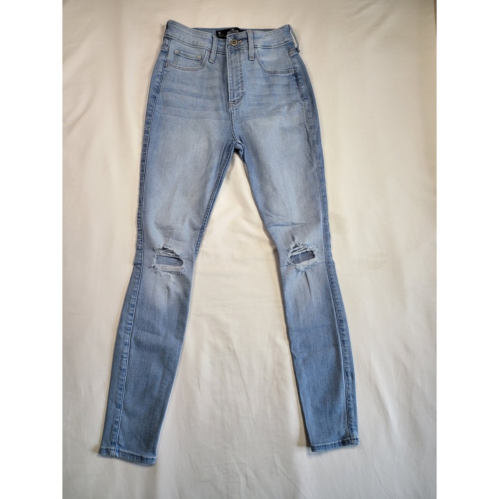 Hollister Curvy High-Rise Super Skinny Distressed Light Wash Jeans W25 L28 1R